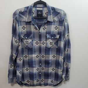 American Eagle Outfitters Blue and White Casual Button Down Shirt